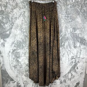Farm Rio Womens Leopard Maxi Skirt Size Medium Asymetrical Hem Flowy Hippie Boho